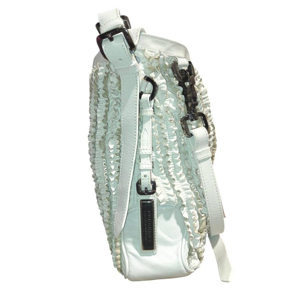 BURBERRY Lowry Off-White Ruched Leather Shoulder Bag Crossbody - Picture 4 of 16